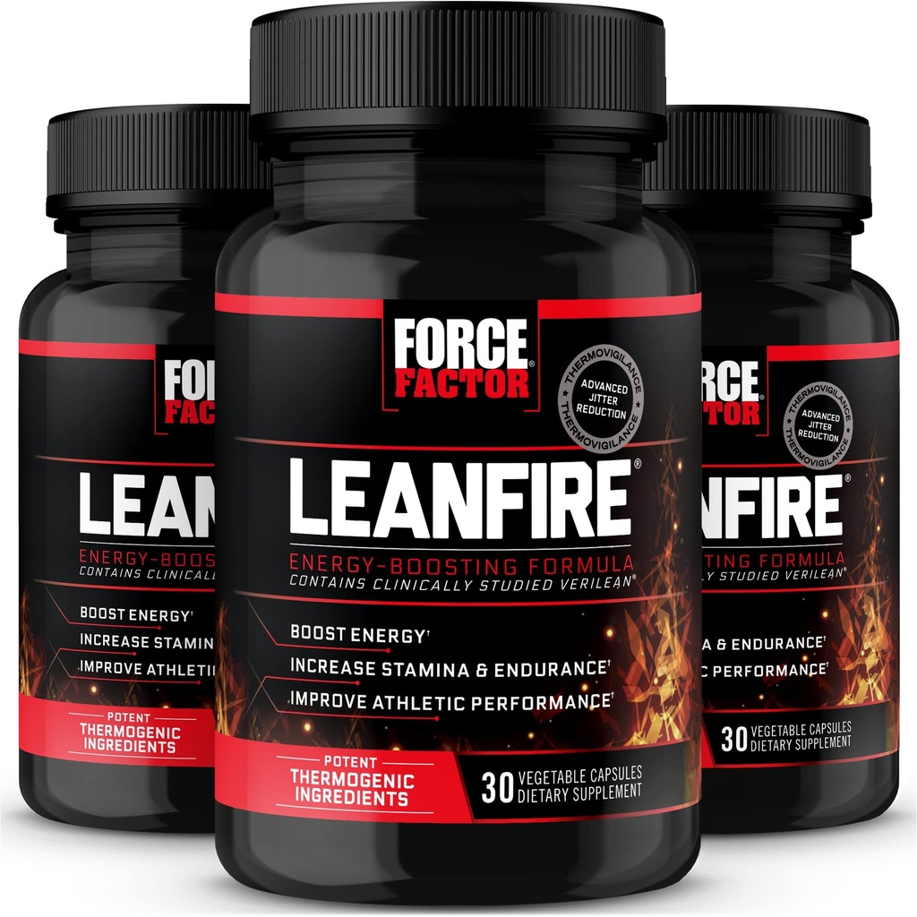 FORCE FACTOR LeanFire, 3-Pack, Pre Workingout Energy Pills with Green Tea Extract and Cafeine 来增加能量, 构建精益肌肉, 提高运动性能, 增强焦点, 90卡普尔