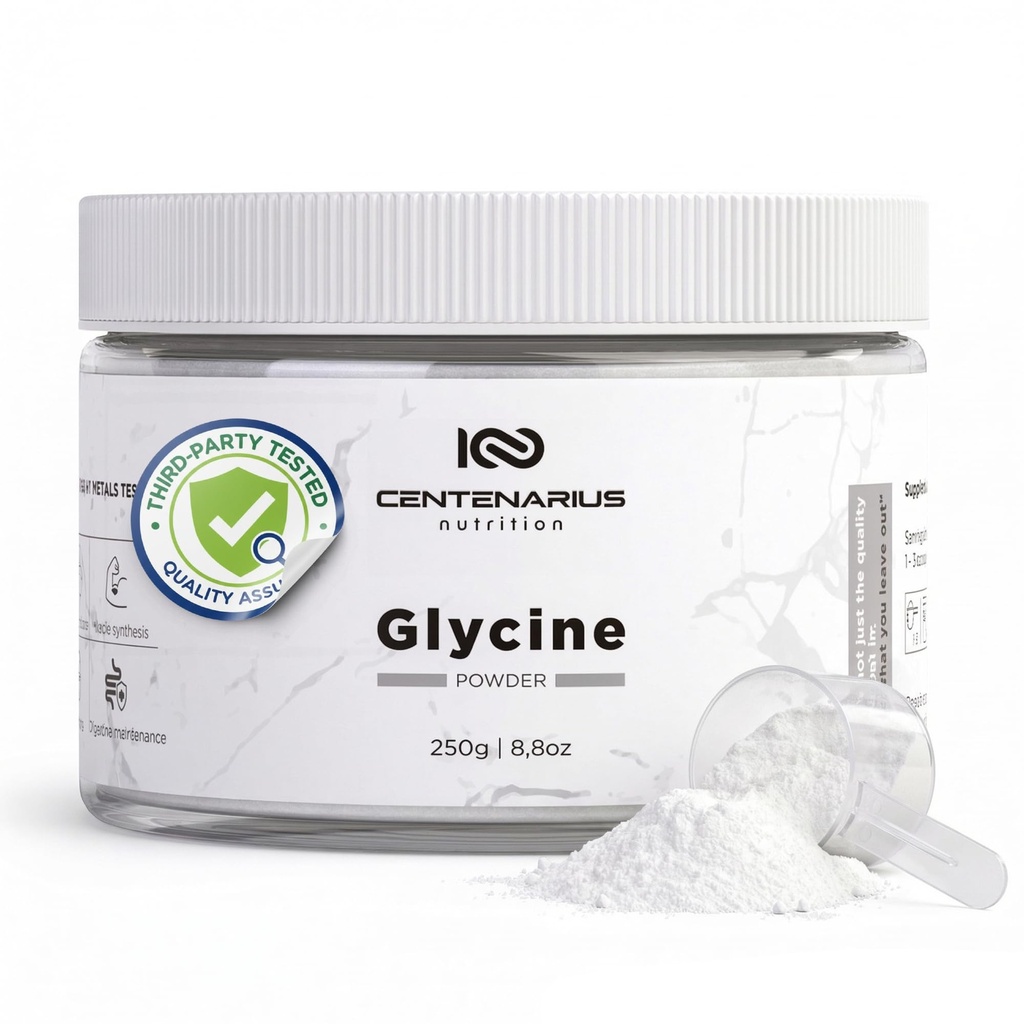 Glycine Powder 250g + 工作后肌肉恢复、文摘、睡眠援助+更多-维冈、无添加、第三方试验的氨基酸补充剂 + 半人马营养