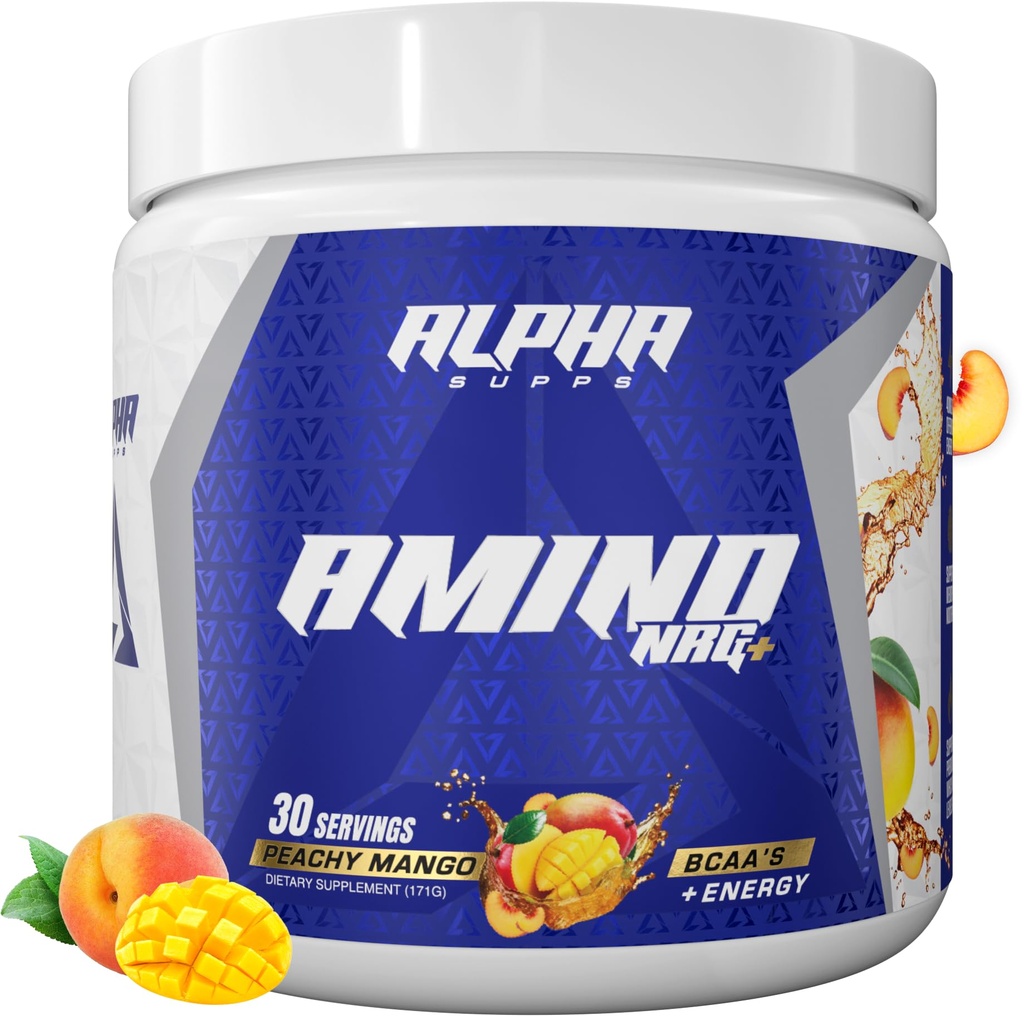 Alpha Supps 氨基NRG+ BCAA 氨基能源回收粉 - 与电解液的水化混合剂 - 男女最佳性能支持的焦点混合剂(30名服务员,桃花芒果)