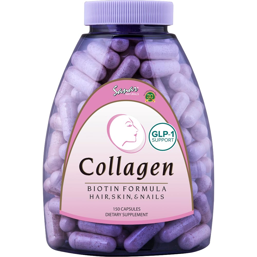 Sanar Naturals Collagen Pills with Biotin, Vitamin C - 支持健康的头发,皮肤和钉子 - 胸毛生长和坚固的钉子 - Collagen Biotin 补充品,150 Capsules