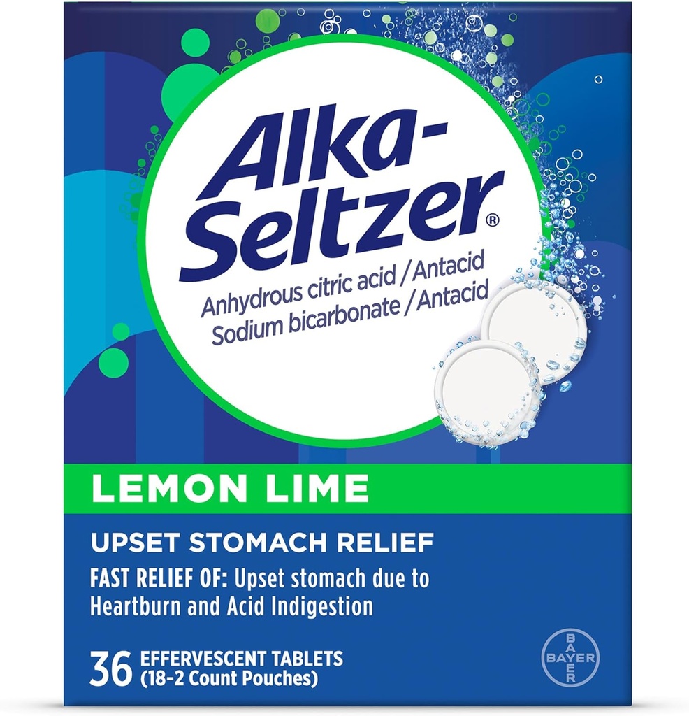 Alka-Seltzer 柠檬莱姆心火药片,快酸消化救济,与柠檬莱姆Flavor 36 Ct的Antacid