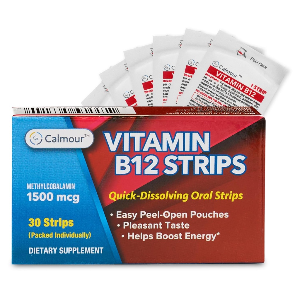 Vitamin B12 Strips 30 Pack | Easy Oral Dissolvable Mint Flavored Strips | 1500 mcg Strips | VIT B12 Dissolve Under Tongue | Methylcobalamin B-12 Vitamin Formula | Vegan Friendly & Gluten Free