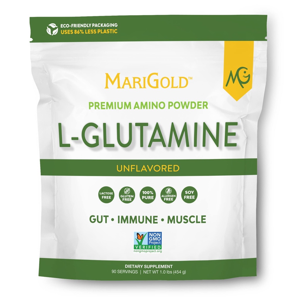 MariGold纯L-Glutanine Powder - 健康古特,Immune,和肌肉支持,Non-GMO,Gluten Free,Soy & Allergen Free(每次服役5g/5000mg)