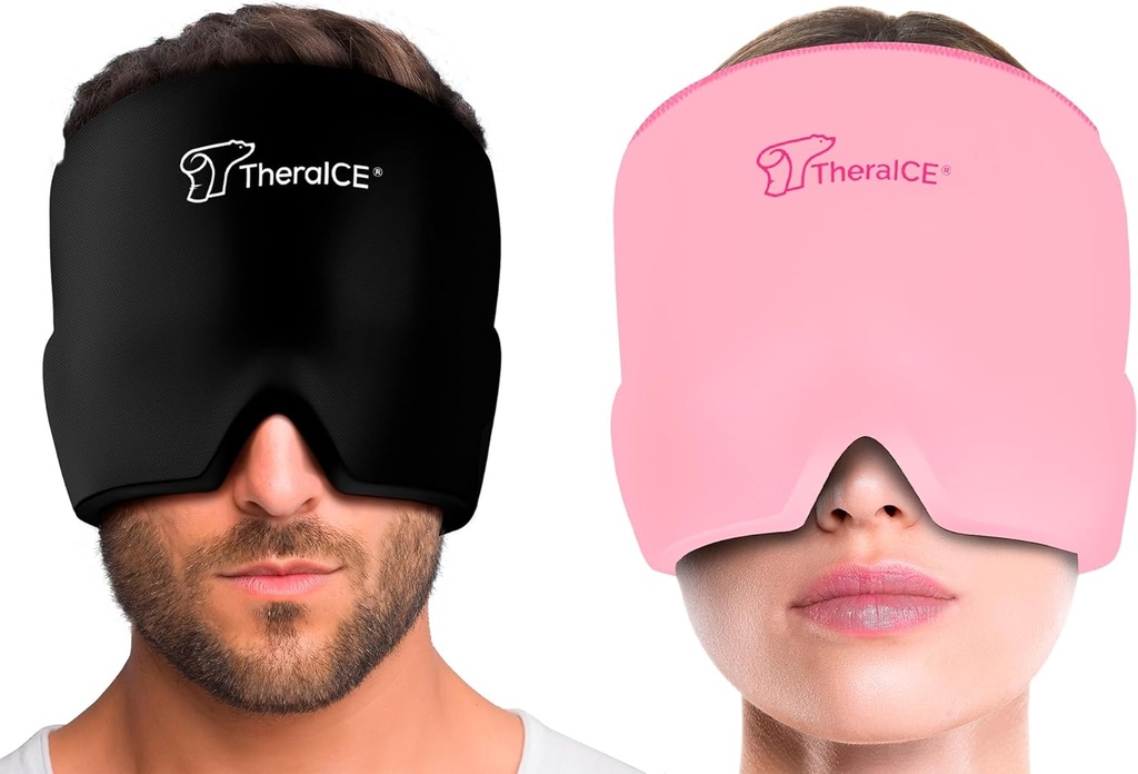 TheraICE Migraine Relief Cap, Soothing Headache Ice Pack 面具产品,冷却Gel帽子,面部冷压缩头包用于紧张,压力和宿醉