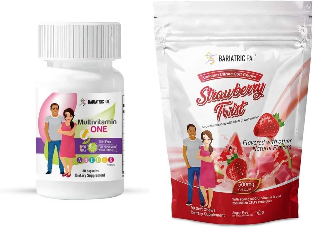 BariatricPal Duodenal Switch 完整的30天供应维生素包(无冠状钙 配有抗生素的软菜-草莓卷饼)
