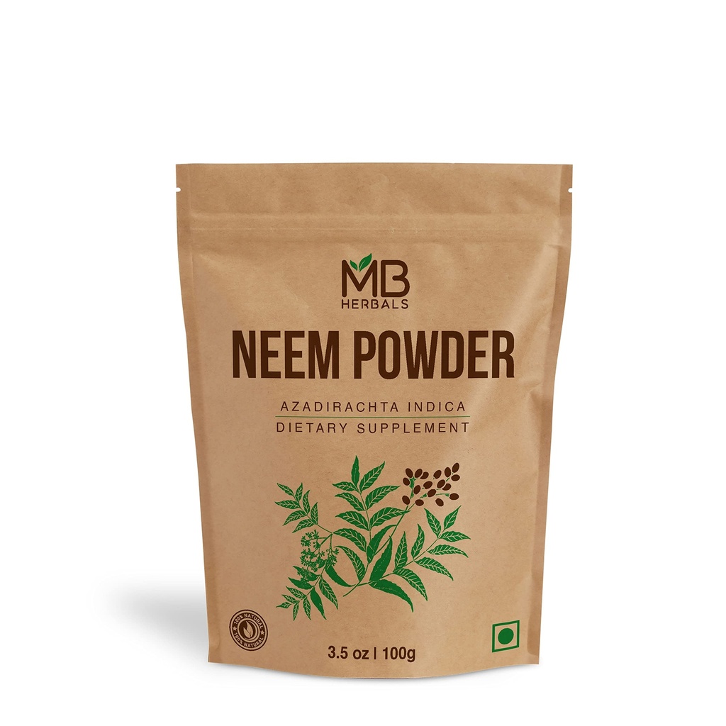 MB 草药 纯 Neem 叶粉 100 格拉姆/ 3.5 oz | Azadirachta Indica | 野生染料 Neem 补充皮肤和头发护理