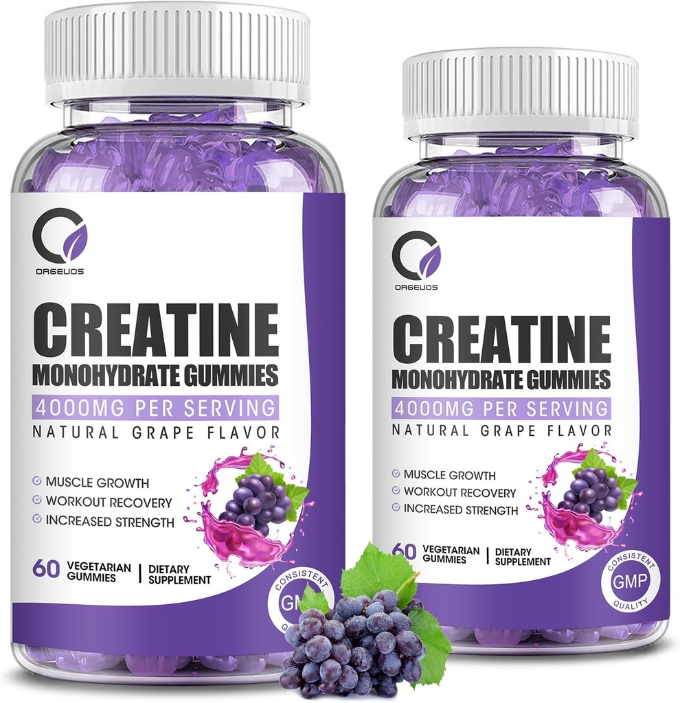 Creatine Monohydrate Gummys Muscle For Men and Women, Energy Boost Pre Work suppos - Grape Flavor 男子和女子的肌肉强力,能量靴前期工作补充 - 葡萄火焰