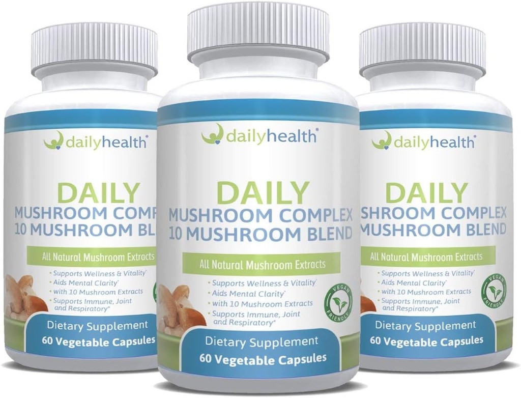 每日健康 10 蘑菇混合综合体 所有天然提取 Vegan 友好型 180 Veg Capsules