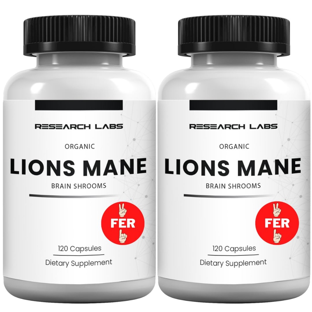 研究实验室 有机狮子 Mane Supplement Capsules, 2 Fer 1 Ad - 240 Capsules w/Patent LitropaneTM Imune System Booster Nootropic Brain 支持蘑菇补充. 10X 提取可比较 18,000 mg