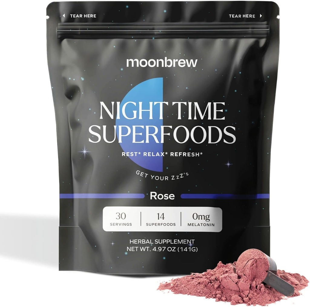 MoonBrew Magnesium Sleep Tea:天然的Melatonin-Free Sleep Aid QQ14 配有Glycnit镁和适应剂的超级食品 QQ Keto, law30 & Vegan QQ Enjoy Hot 或 Cold - 30 services