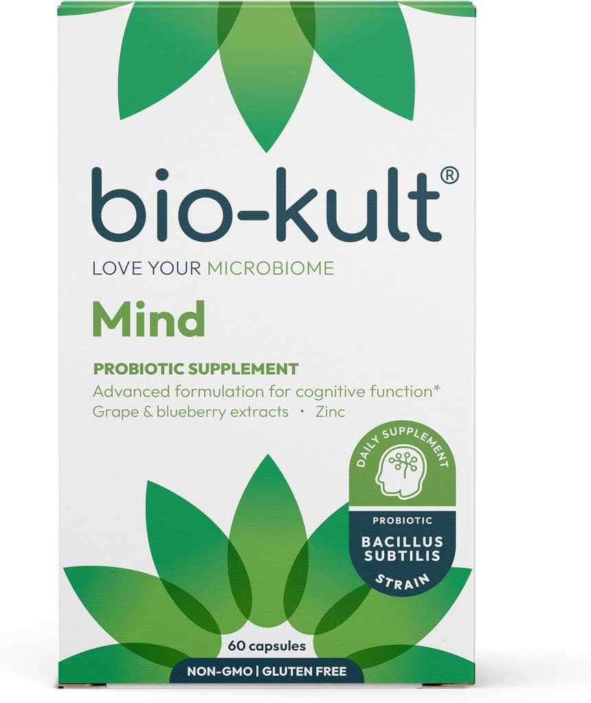 Bio-Kult Mind + 锌、葡萄和蓝莓提取 + 大脑和古特支持 + 认知功能 + + 60 盖