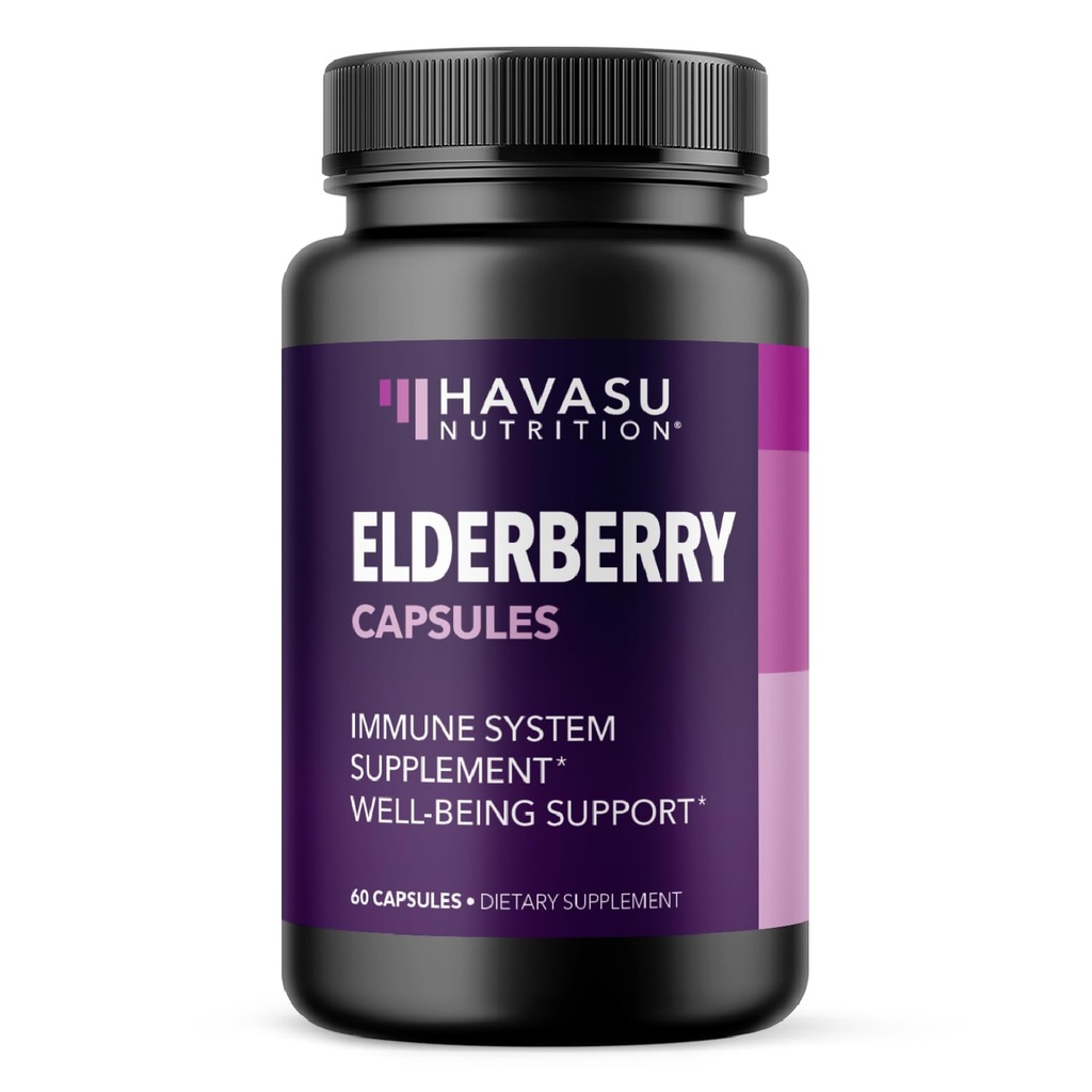 Sambucus Black Elderberry Capsules - 成人免疫支助补助 -- -- 400 mg 为总体健康服务 -- -- 蔬菜友好、非GMO、不受欢迎 -- -- 60个计数,2个月供应