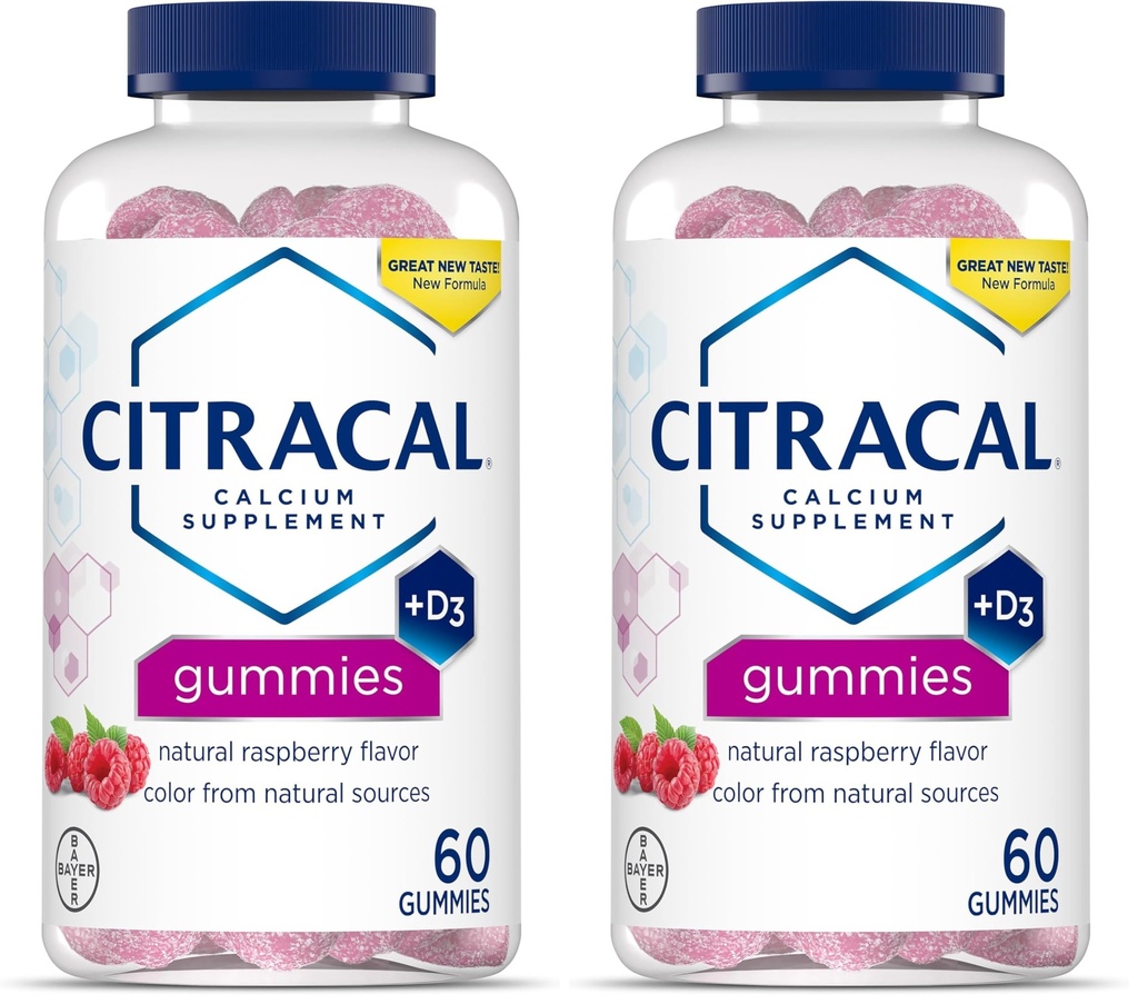 CIRACAL Calcium Supplement Gummys, Chewable Calcium with Vitamin D3, 支持骨质健康, Calcium Chews for Ages 12+, Natural Raspberry Flavor, 60 Counter (Pack of 2).
