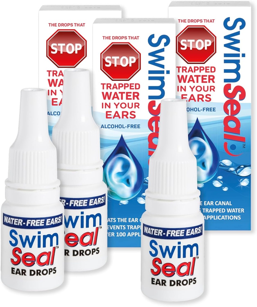 SwimSeal™ Pro 3-Pack All Natural Swimmer's Ear Drops for Daily Use Rather Than Alcohol Drops or Earplugs. The Solution for Your Ears for All Water Exposure for All Ages.