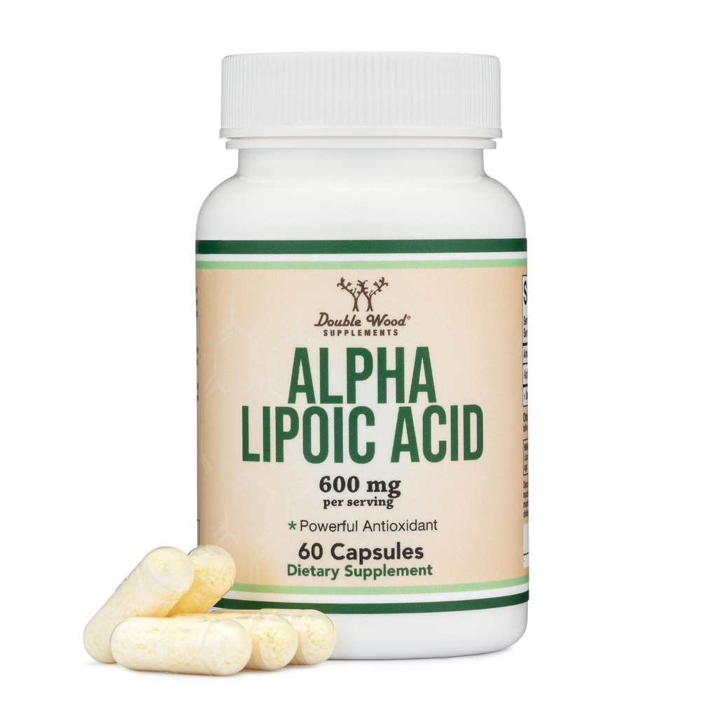 Alpha Lipoic Acid 600 mg / service, 60 Capsules (第三方测试,非GMO,Gluten Free, Vegan Safe) 神经病和心血管健康抗氧化剂(ALA补充),由双木公司制作