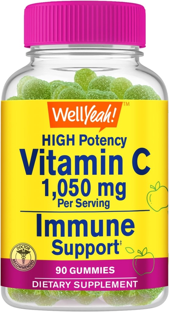维他命 C 1050 mg Gummys - 天然源头Flavors - 免疫支持 饮食补充,抗氧化剂支持 - 超强蔬菜Gummy,非GMO,Gluten Free - 30 services