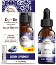 GuruNanda Wellness Bundle: 液体 Ashwagandha 与 Bacopa (1 Fl Oz) 用于聚焦和放松支持与黑种子油 (2 Fl Oz) 与维生素D3, K2 & E 用于Immune Boosting - Vegan & Non-GMO).