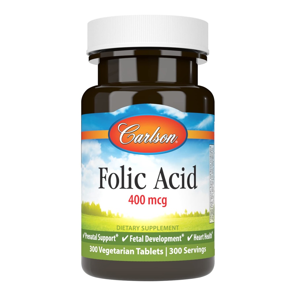 Carlson - Folic Acid, 400 mcg, 提供重要的产前支持, 胎儿发育, 300 片