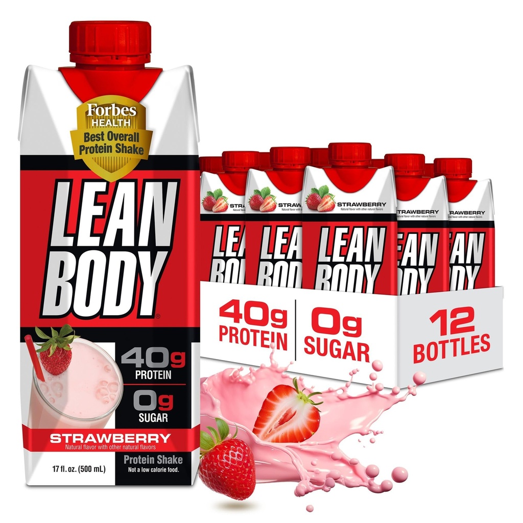 Labrada Lean Body Ready-to-Drink 草莓蛋白摇摆,40g蛋白,Whey Blend,0 糖,Gluten Free,22 维生素和矿物,17 Ounce(可回收卡通和Lid - Pack of 12) LABRADA