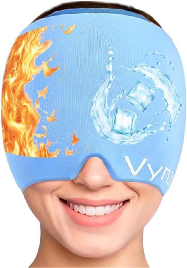 Migraine Relief Cap Miracle Headache Relief Cap360 Hot & Cool Headache Cap Soothing Odorless Gel Ice Head 包装 升级的Migraine Cap 用于紧张、压力和Sinus(蓝色)