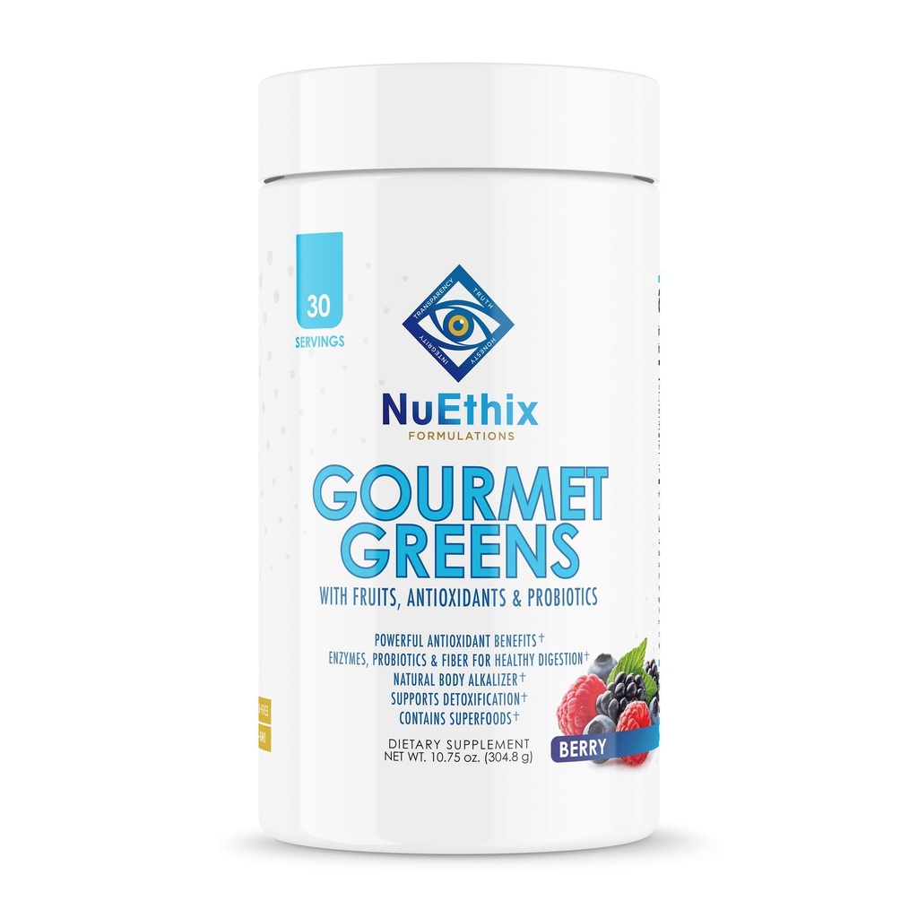 NuEthix 配方 Gourmet Greens 饮料 粉末 配有水果和蔬菜 超级食品及 Probiotics, Berry, 30 services
