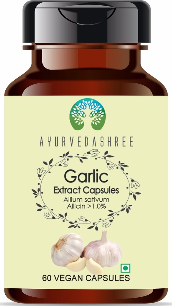 大蒜抽取500mg - 60 蔬菜 Capsules - Allium Sativum - 所有天然的 - 100% Vegan - Gluten - Free - GMP认证