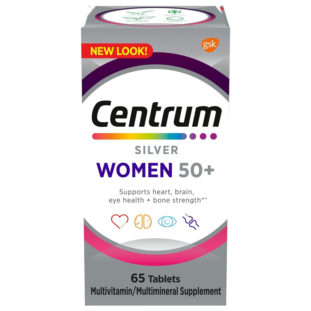 Centrum Silver Women's Multivitamin for Women Plus, Multivitamin/多minar 配有维生素D3, B 维生素,非GMO成份,支持对老年人的记忆和认知——65Ct
