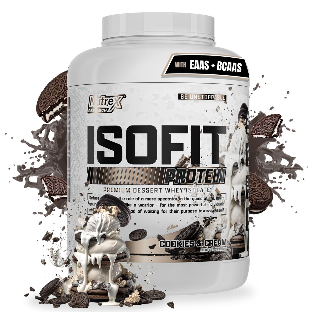 Nutrex 研究 IsoFit Whey 蛋白质粉末即时化 100% Whey 蛋白质隔膜(70 services, Cookies & Cream)