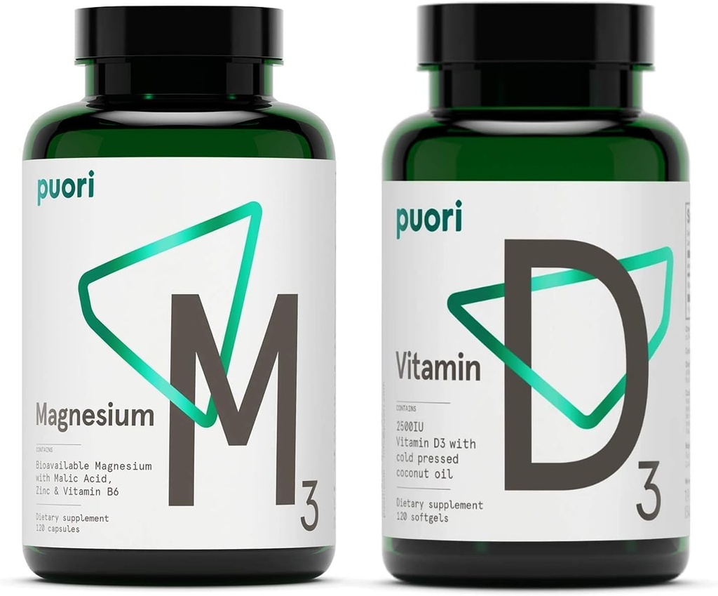 Puori Vitamin D3和镁锌补充剂,用于健康肌肉功能、骨质健康、免疫支持和钙摄取-非GMO和无葡萄糖
