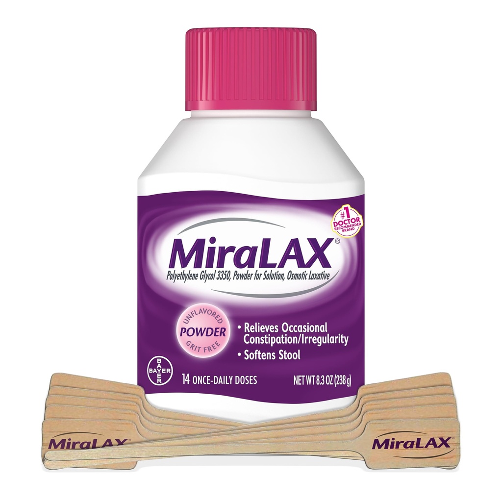 MiraLAX Laxative Powder, 成人温和便秘救济, PEG 3350的柔软工具, 非兴奋剂Laxative, no Harsh侧效应, 包括 Stirrer, 14 Dose