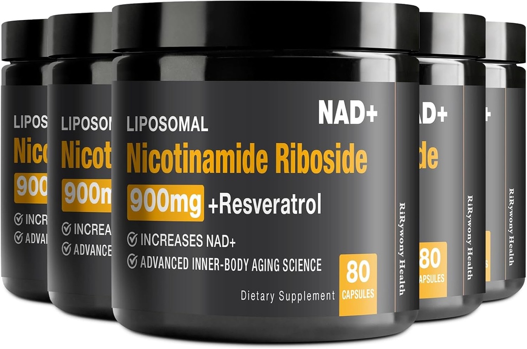 NAD 补充 - NAD+ 与 Nicotinamide Riboside (NR) 和 Resveratrol Quercetin 900mg 纯 NAD Plus 细胞修复健康老化脑功能,80 Capsules (Pack of 5).