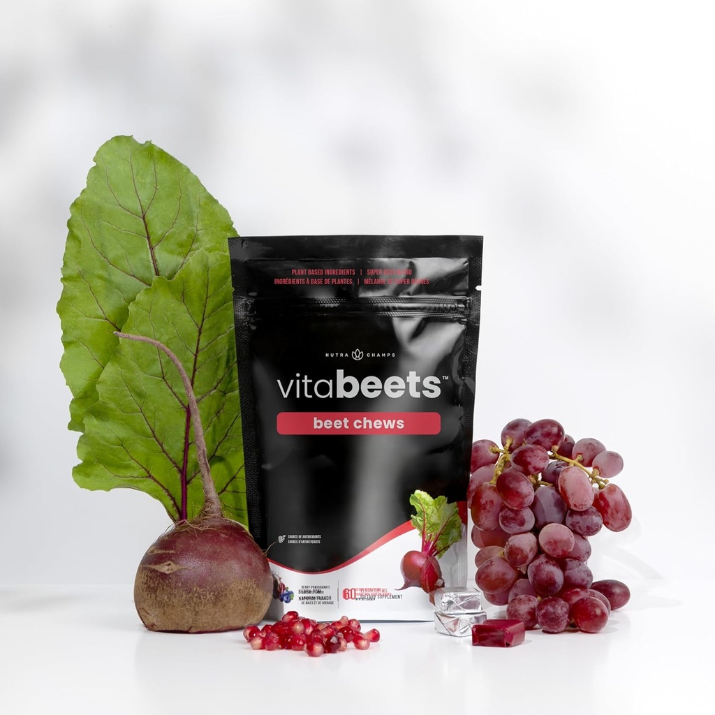NutraChamps Beet Chews - Potent 750mg Beet Root 提取器 - 心脏 Chews - 血流与流通支持补编 - 超级红人组合 - Beet Root Gummys替代品 - 60 Soft Chew