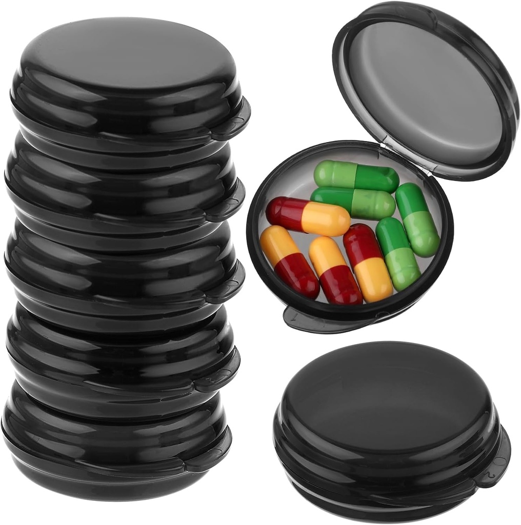 小药盒、旅行圆药箱、便携式药品药丸容器持有者、Purse Pocket to Hold Vitamin Medication鱼油补充品每日迷你药丸组织者(黑色,7PCS)