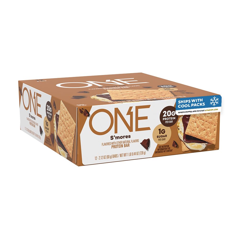 One蛋白棒、Smores、Gluten Free 配有20g蛋白和1g糖,Pantry Staples,2.12 oz(12 count),包装 May Vary