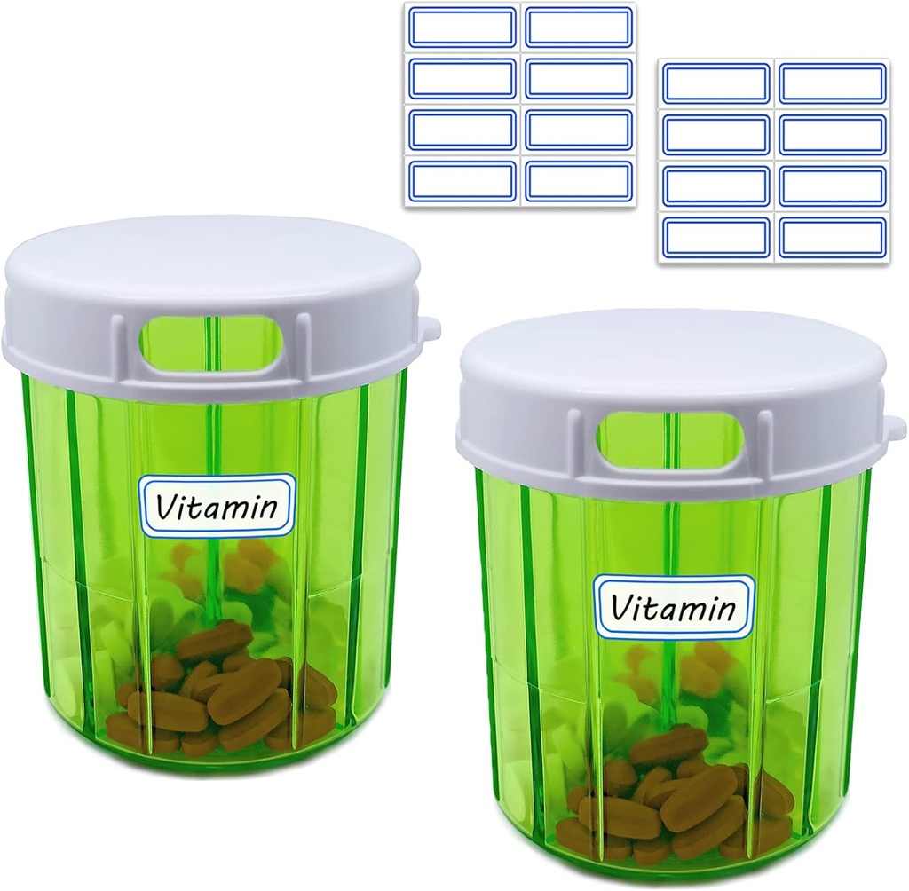 药丸组织者 4 比较器 2PCS 药剂师 大型便携式药盒 月度药剂组织者 鱼油 维生素 补充剂(Pill Case 2 Pack + 自粘标签)