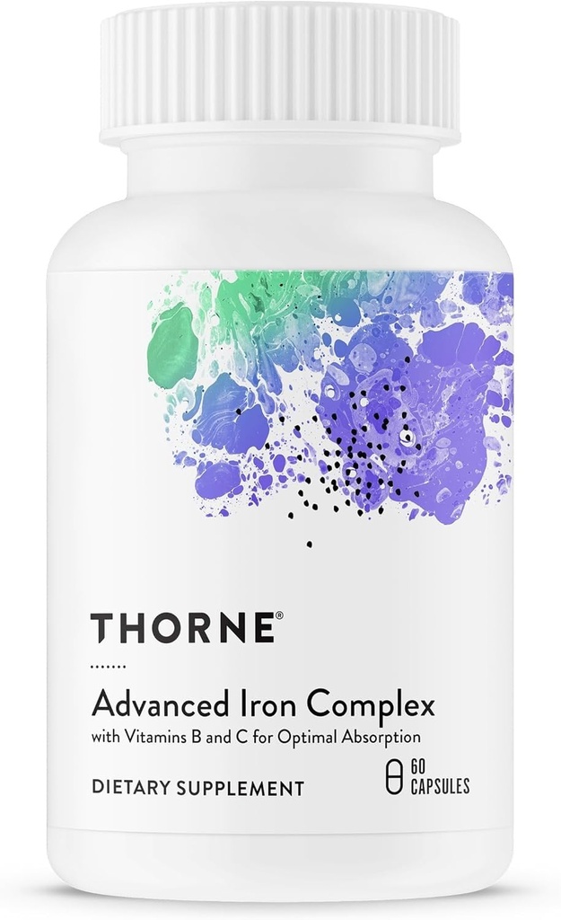 THORNE - 高级铁复合体 - 完整的血液支持公式* - 元素铁,Folate,B和C维生素用于优化吸收 - Chelated Iron Supplement - Gluten, Dairy & Soy-Free - 60 Capsules