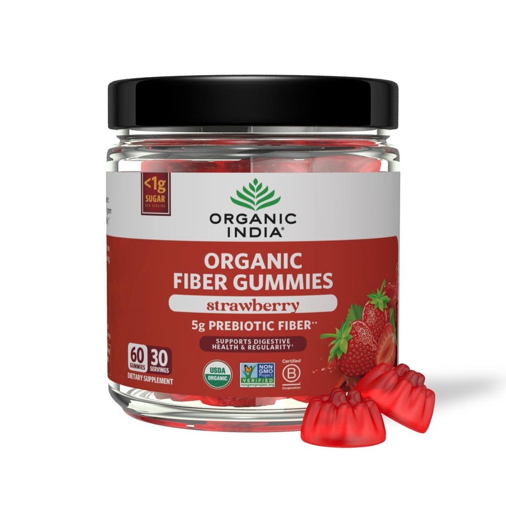 ORGANIC INDIA 成人纤维-先生纤维,饮食补充,男女饮食健康,维根,低糖,非GMO-草莓,60古米