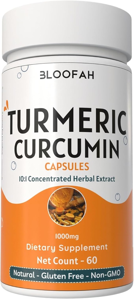 Turmeric Capsules 500mg → Curcuma Longa 10:1 提取 & Powder → Black Pepper 提取 5% 用于强化吸收 → 草药补充 → Non-GMO, Gluten-Free (60 Counter (Pack of 1)).