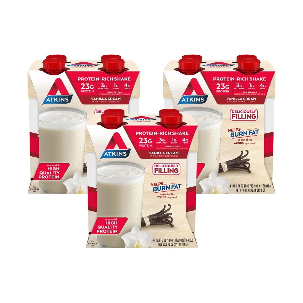Atkins Vanilla Cream Meal Size 蛋白质摇摆 23g 蛋白质 低甘油 3g 碳酸盐 1g 糖 克托友好