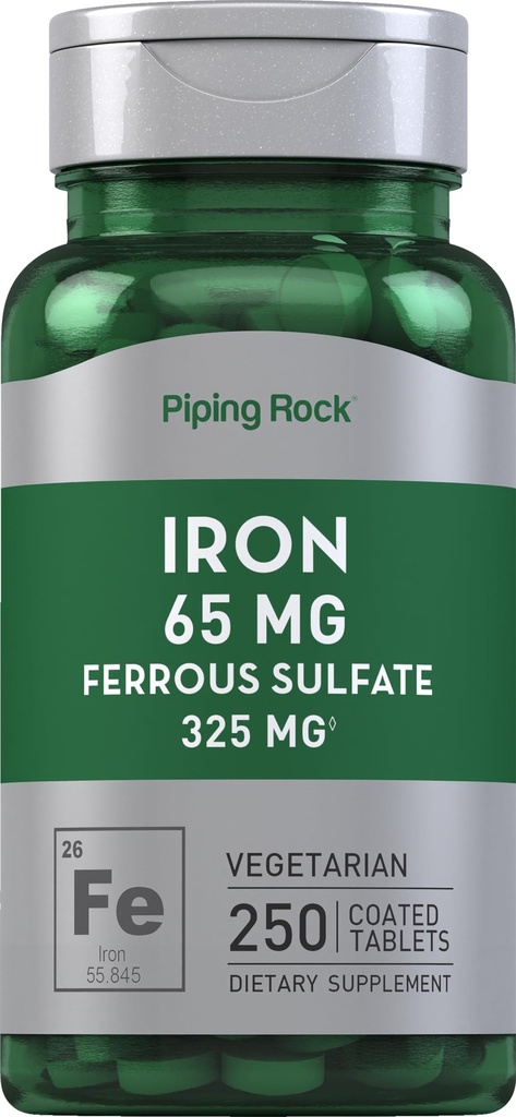 管道石铁 硫酸盐 65 mg → 250 平板铁 → 高概率公式 → 蔬菜,非GMO, Gluten Free