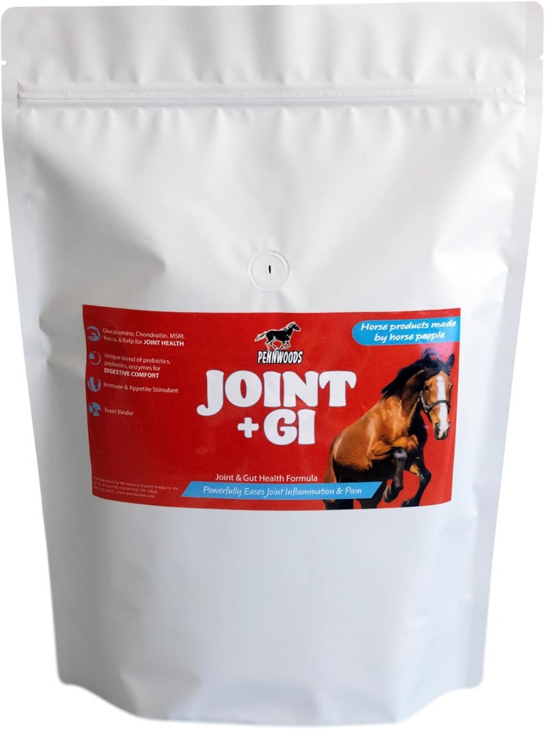 Pennwoods联合+GI:联合和古特健康高级马匹补充剂,配有Glucosamine,Chondroitin,MSM,Probiotics,消化酶,Imune & Appetite Boost,5lb Bag
