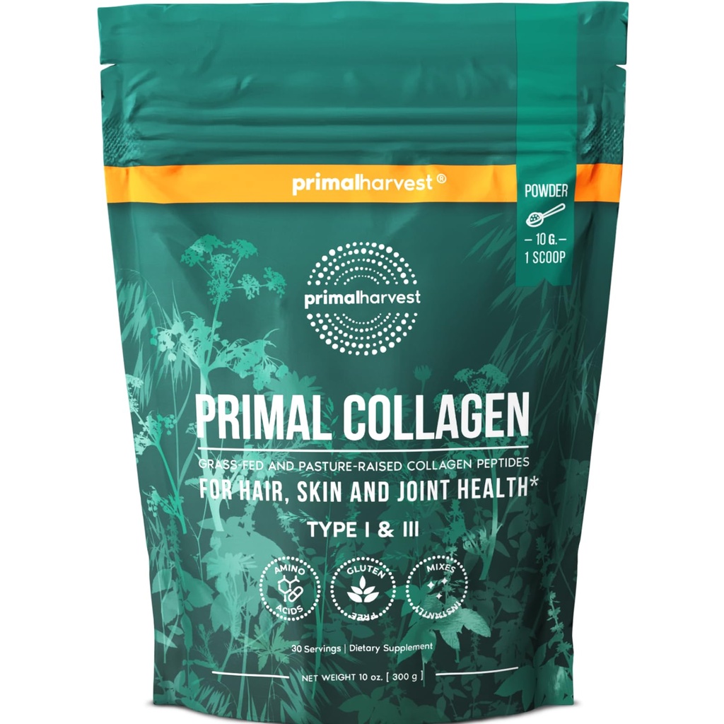 女性或男性的Primal Collagen 粉末 Primal Collagen Poptides Powder I & III, 10 Oz Collagen 蛋白质粉末 头发,皮肤,钉子(单,原型)
