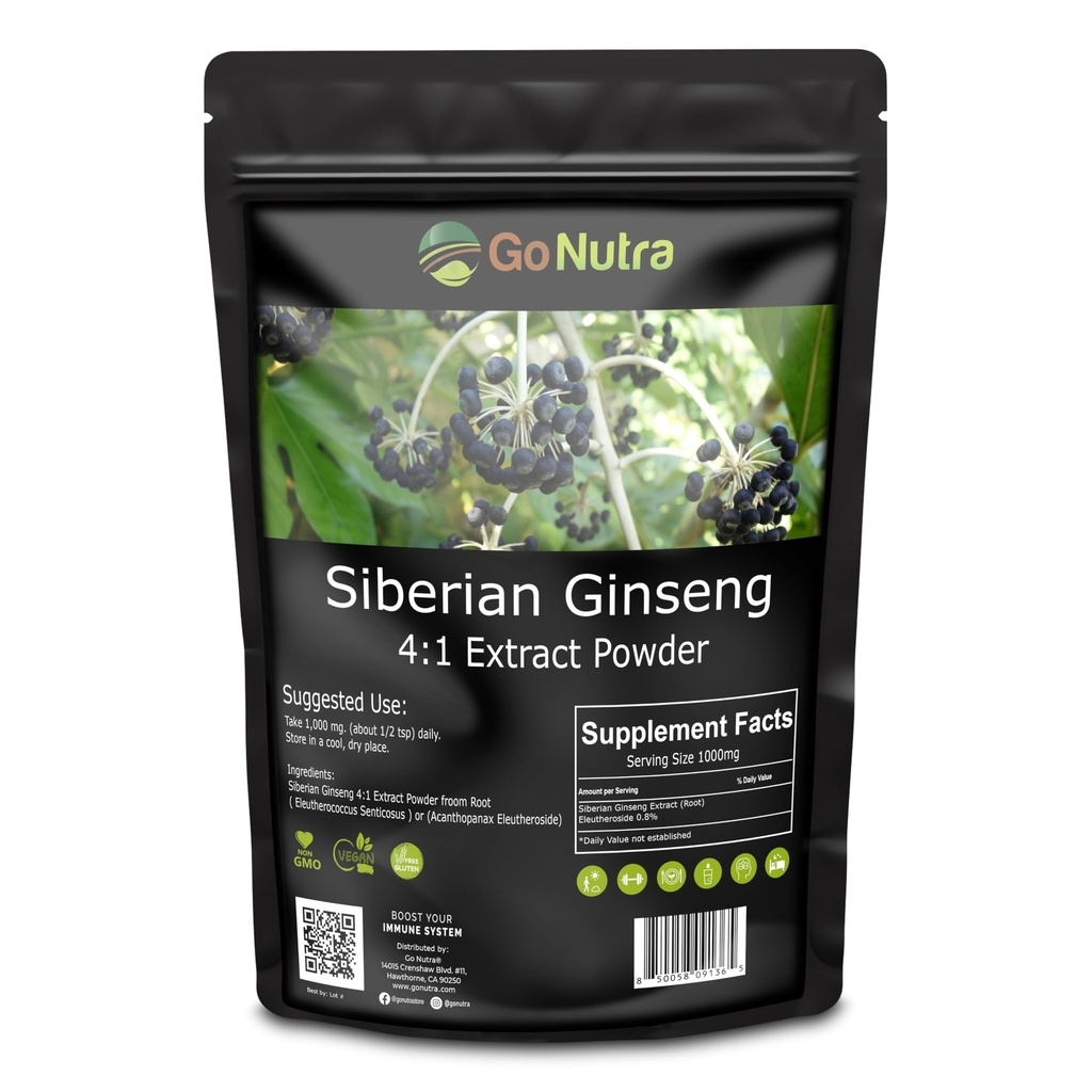 Go Nutra Siberian Ginseng - Eleuthero 根粉 QQ 4:1 摘录 4X Times strongs QQ 支持能源与Stamina 自然与适应性 QX 自然与适应性 QX Eleutherocccus senticosus QQ NO-GMO | 1lb (16 Ounce)