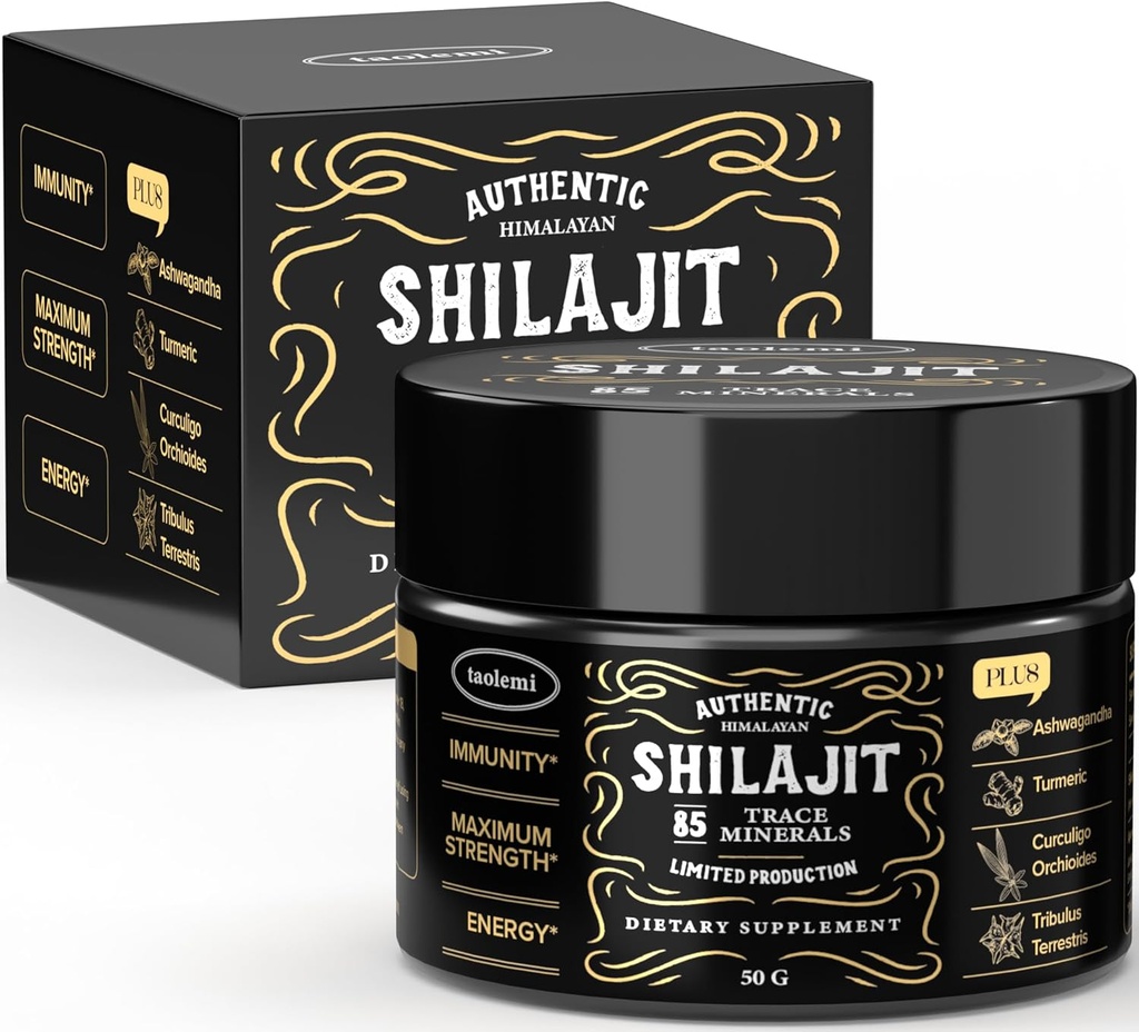 Shilajit 纯喜马拉雅有机物、Taolemi 50g Jar 天然希拉吉特Resin for Men & Women, 85+ Trace Minerals & Fulvic Acid,纯喜马拉雅提取物、自然能源和生命力增强剂, 800MG, 62.5 Ser