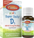 Carlson Kid's Super D3, 600 IU(每滴15 mcg) – Liquid Vitamin D D D D drops for Kids, 90 drops (2.54 mL), 蔬菜, 无味