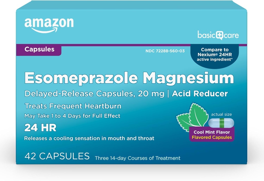 基本护理:Someprazole 镁 延后释放: Capsules 20 mg, 减酸剂, Cool Mint, 42 Counter(3 Packs of 14)