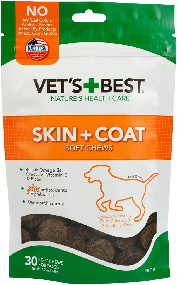 (原始内容存档于2018-09-21). Vet's Best Skin & Coat Dog Supplements - 配以维生素E和Biotin来维持狗的健康皮肤和Coat - 50 Chewwits