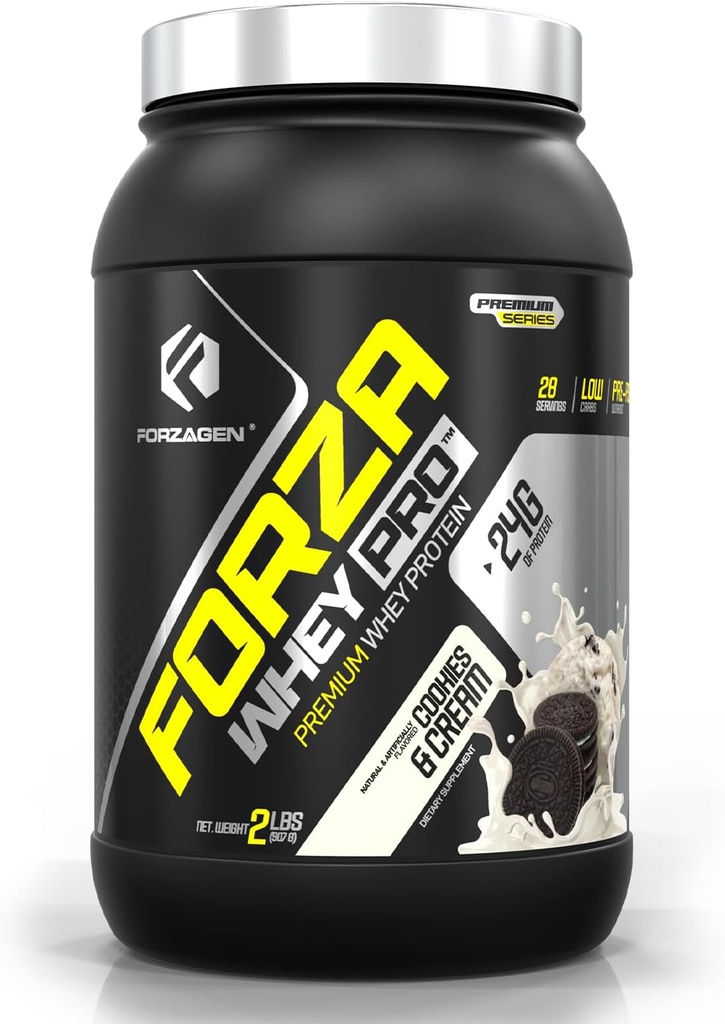 Forzagen Whey PRO 低碳蛋白粉 24克蛋白质,低苏加、摇摆和混合混合剂, 男、女, BCAA | Cookies & Cream, 2磅(28枚)