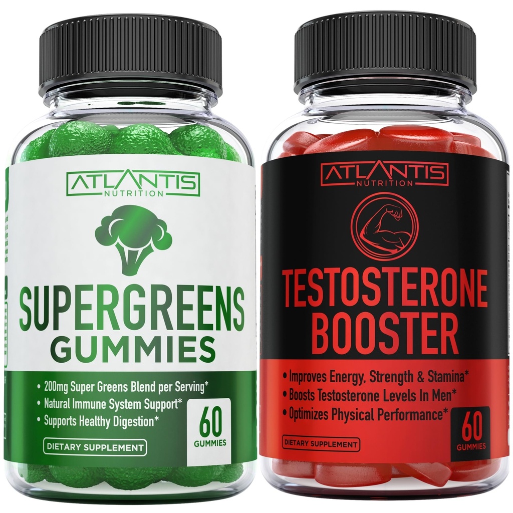 亚特兰蒂斯营养超绿色 60 Gummys + Testosterone Booster 2-Pack (120 Gummys)