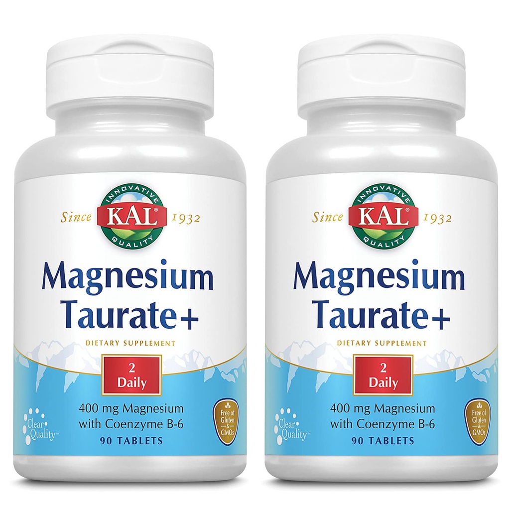 KAL Magnesium Taulate Plus 400mg w/Coenzyme B6 – 高度生物可用性,Chelated, Vegan – 代表正常神经,肌肉功能和心脏健康 → 90 Tabs → → 2 pk